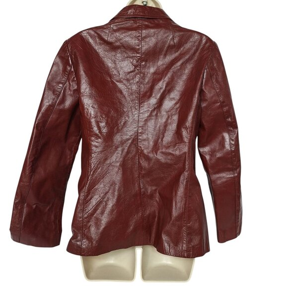 Vintage JCPenney Burgundy Leather Blazer Jacket Size 14 Genuine Leather 90s Boho - Picture 3 of 5